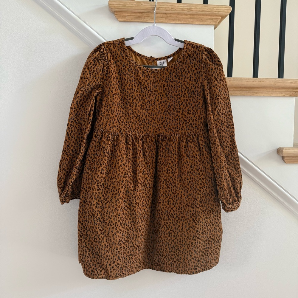 Gap Girls Corduroy Leopard Print Babydoll Dress, Size S (6/7)